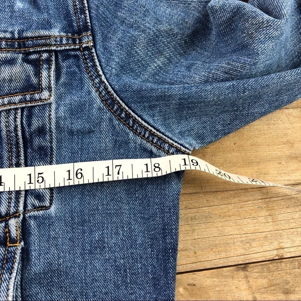 Eddie Bauer distressed blue denim jean jacket